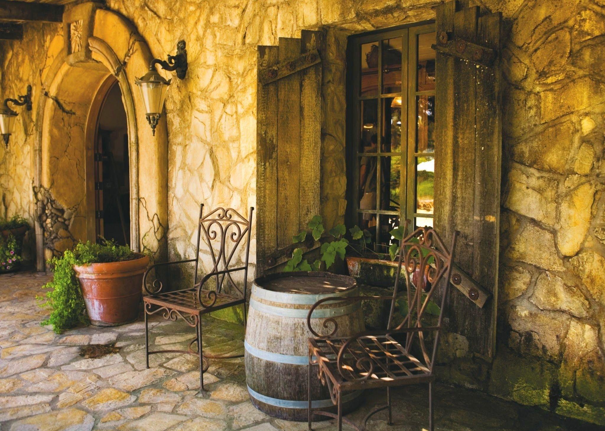 2048x1458 Houses: Tuscan House Chairs Table Barrel Door Wall Lamp Wallpaper