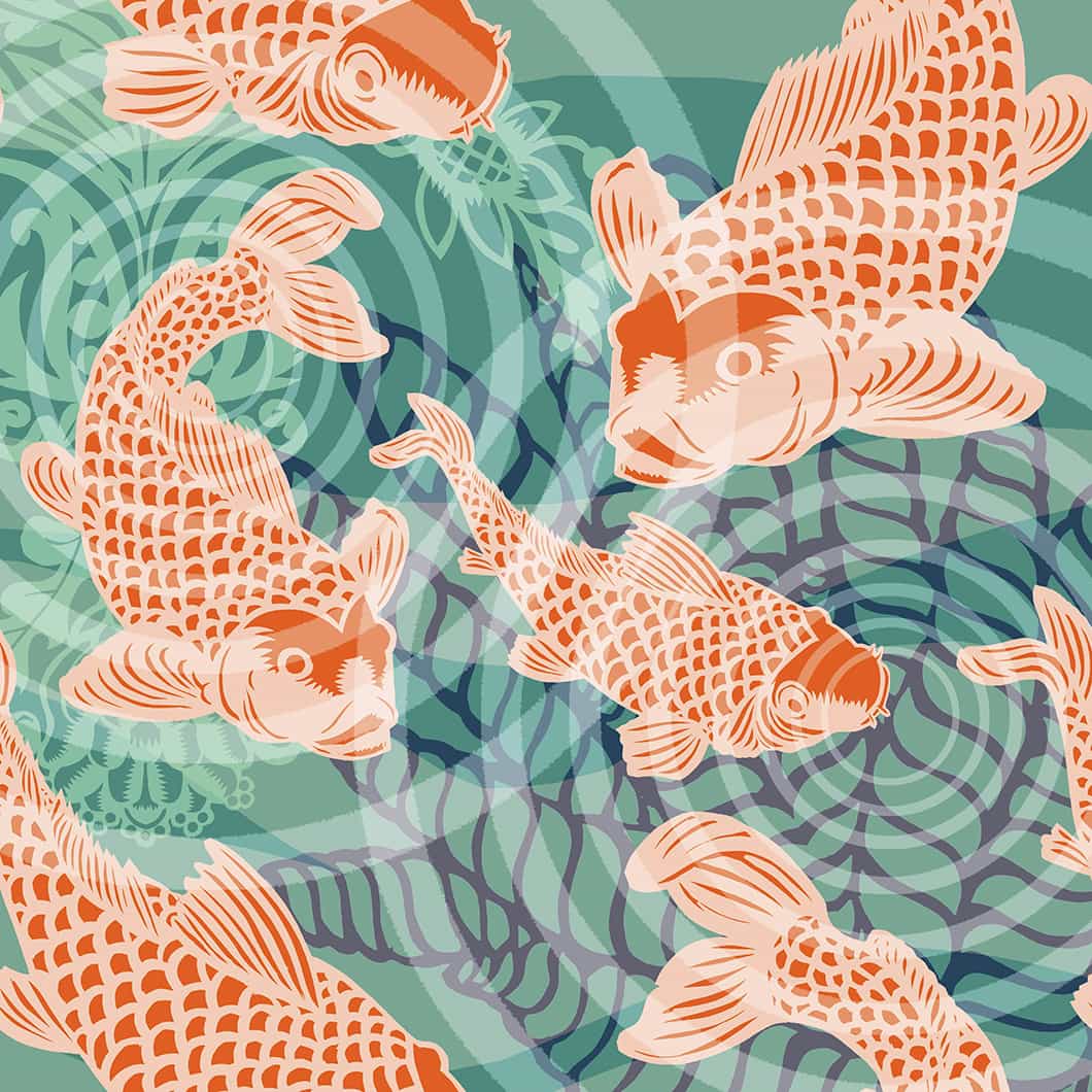 1060x1060 Koi fish Pond Mural