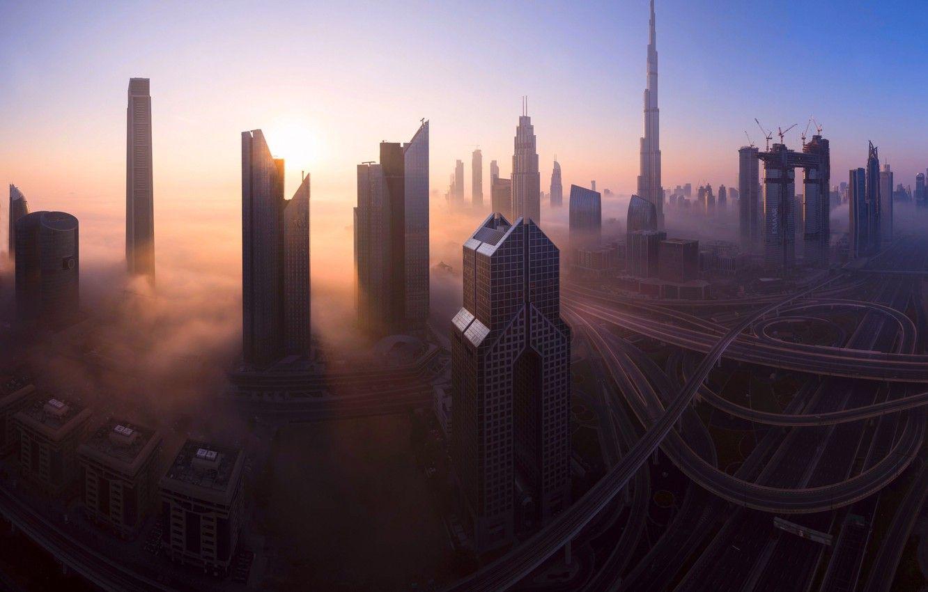 1332x850 Wallpaper the city, fog, morning, Dubai, UAE image for desktop, section город