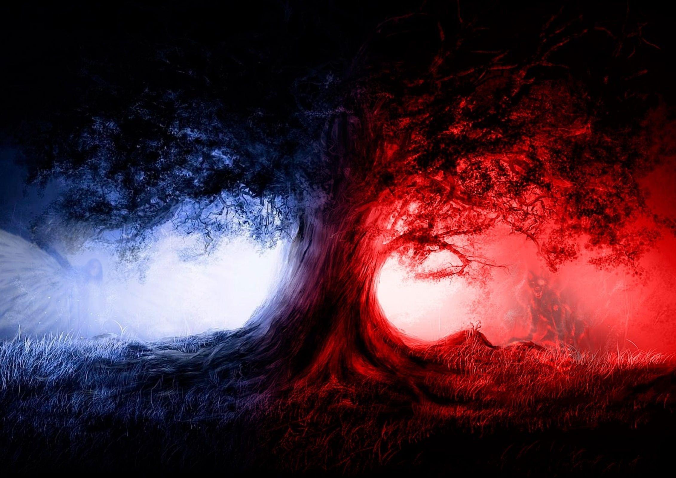 2262x1600 Red And Blue Earth Space Wallpaper. Dark tree, Gothic wallpaper, Blue tree