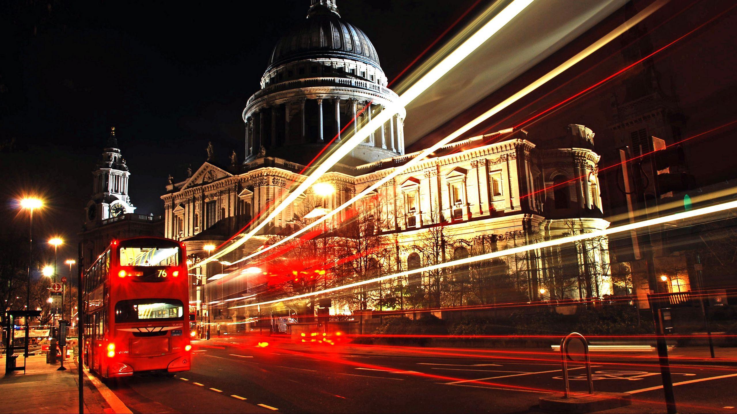 2560x1440 Download wallpaper 2560x1440 london, city, bus, night widescreen 16:9 HD background