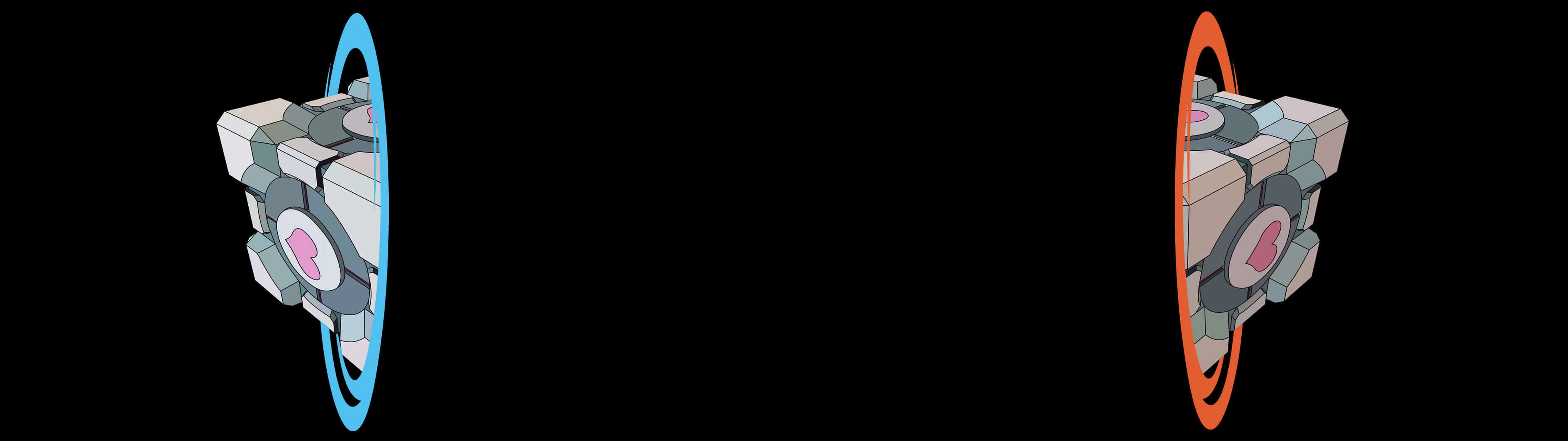 3840x1080 Portal Weighted Companion Cube Dual Monitor Wallpaper