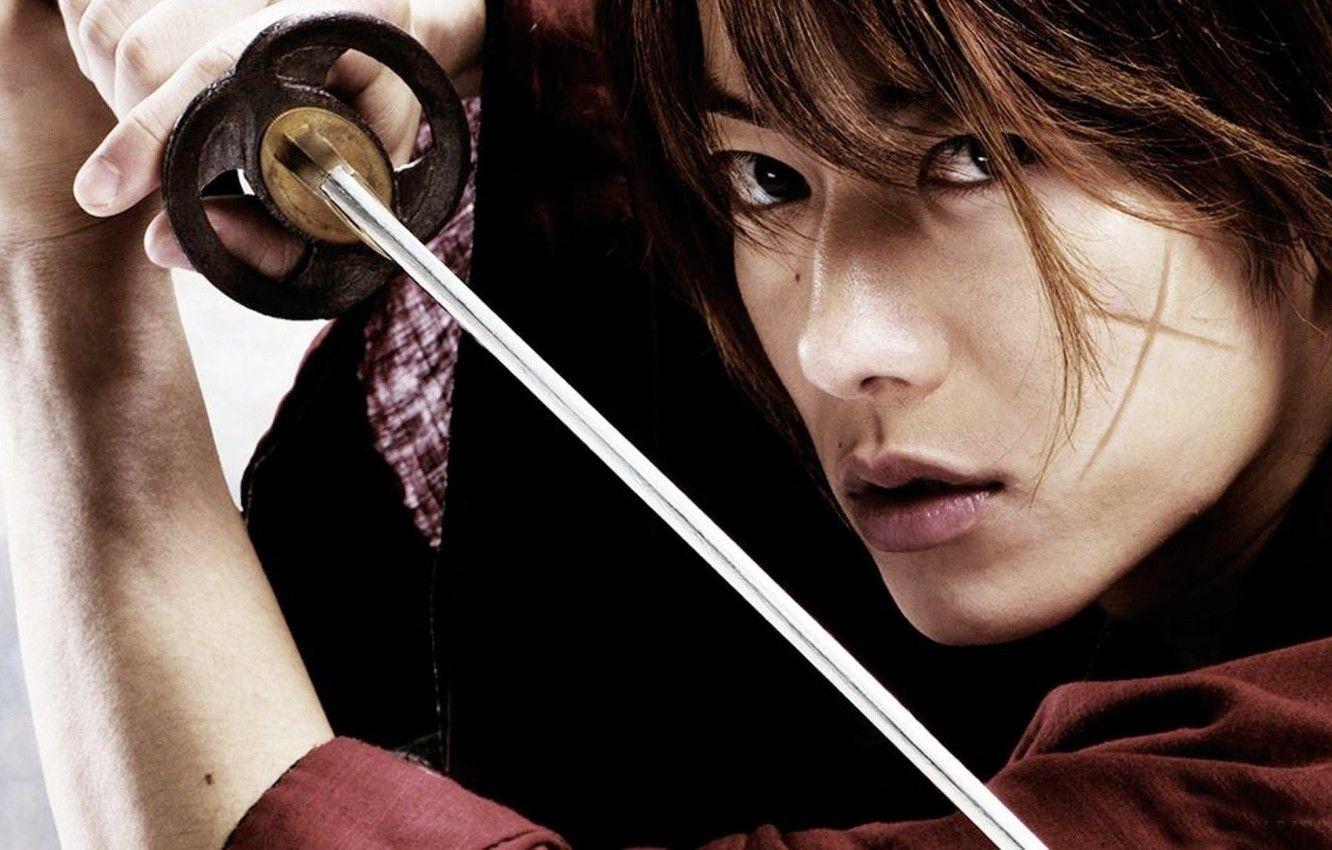 1332x850 Wallpaper sword, game, anime, katana, man, face, assassin, asian, film, manga, japanese, kimono, oriental, asiatic, live action, scar image for desktop, section фильмы