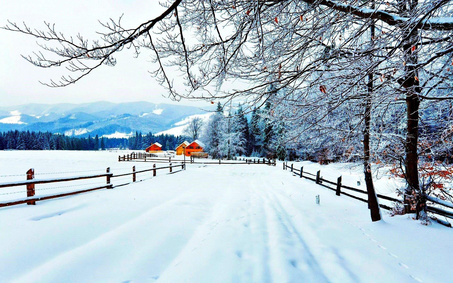 1920x1200 Farmhouse Winter Wallpaper