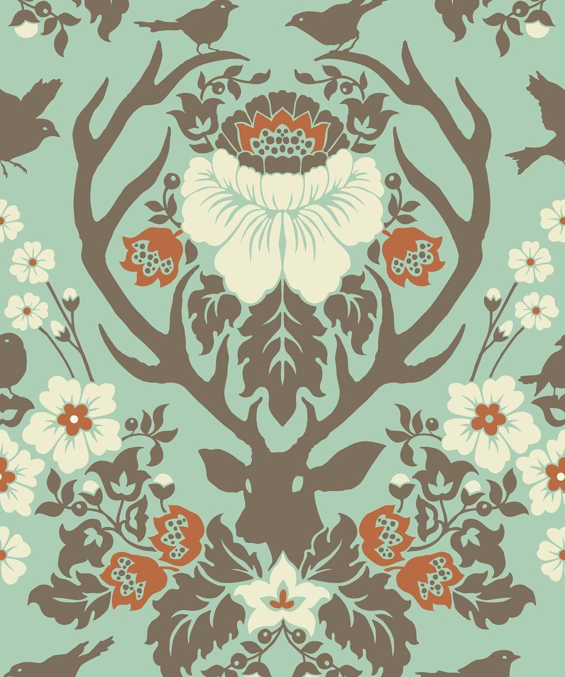 1100x1318 Antler Damask, Contemporary Deer or Stag Wallpaper