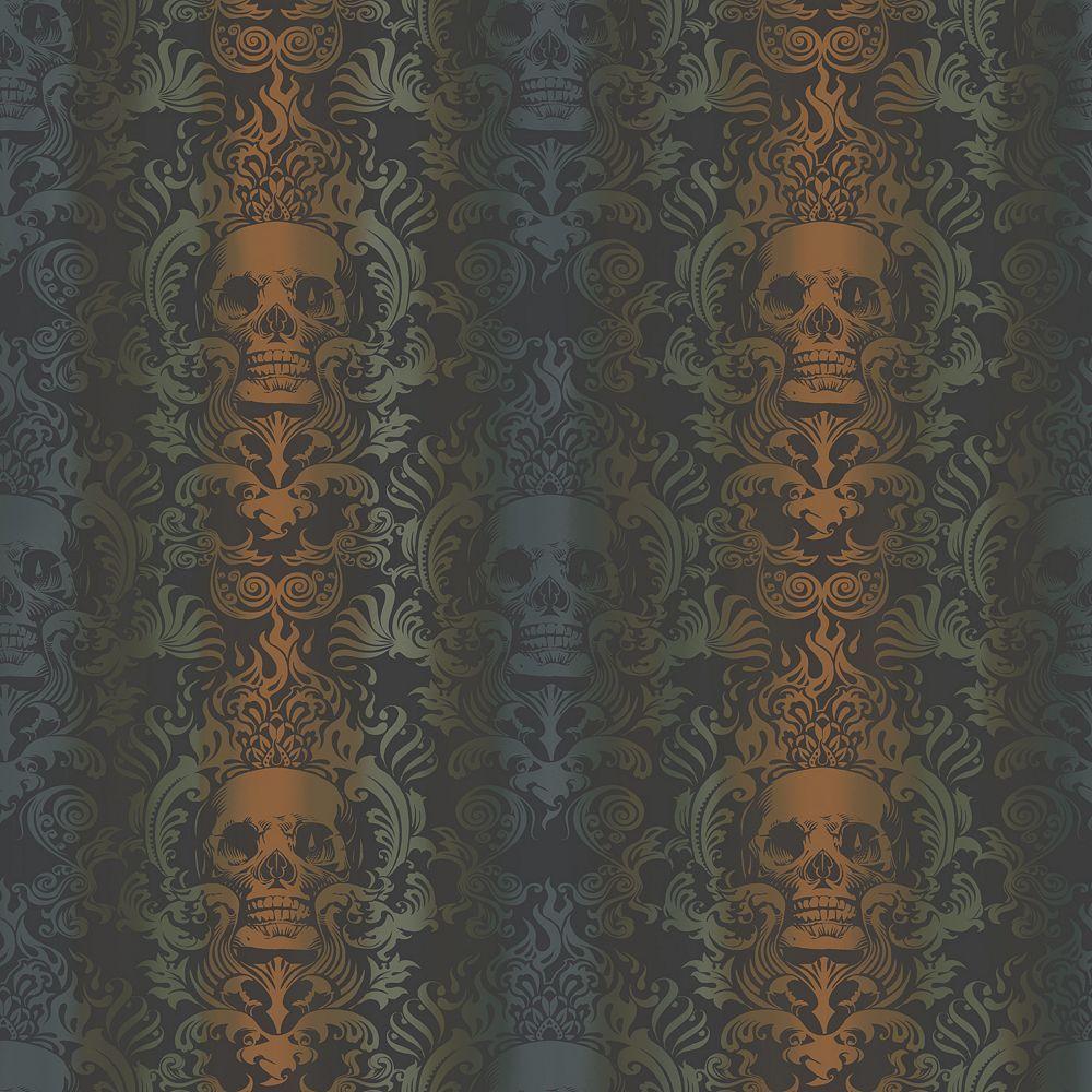 1000x1000 Chesapeake Luther Orange Skull Modern Damask Wallpaper. The Home Depot Canada