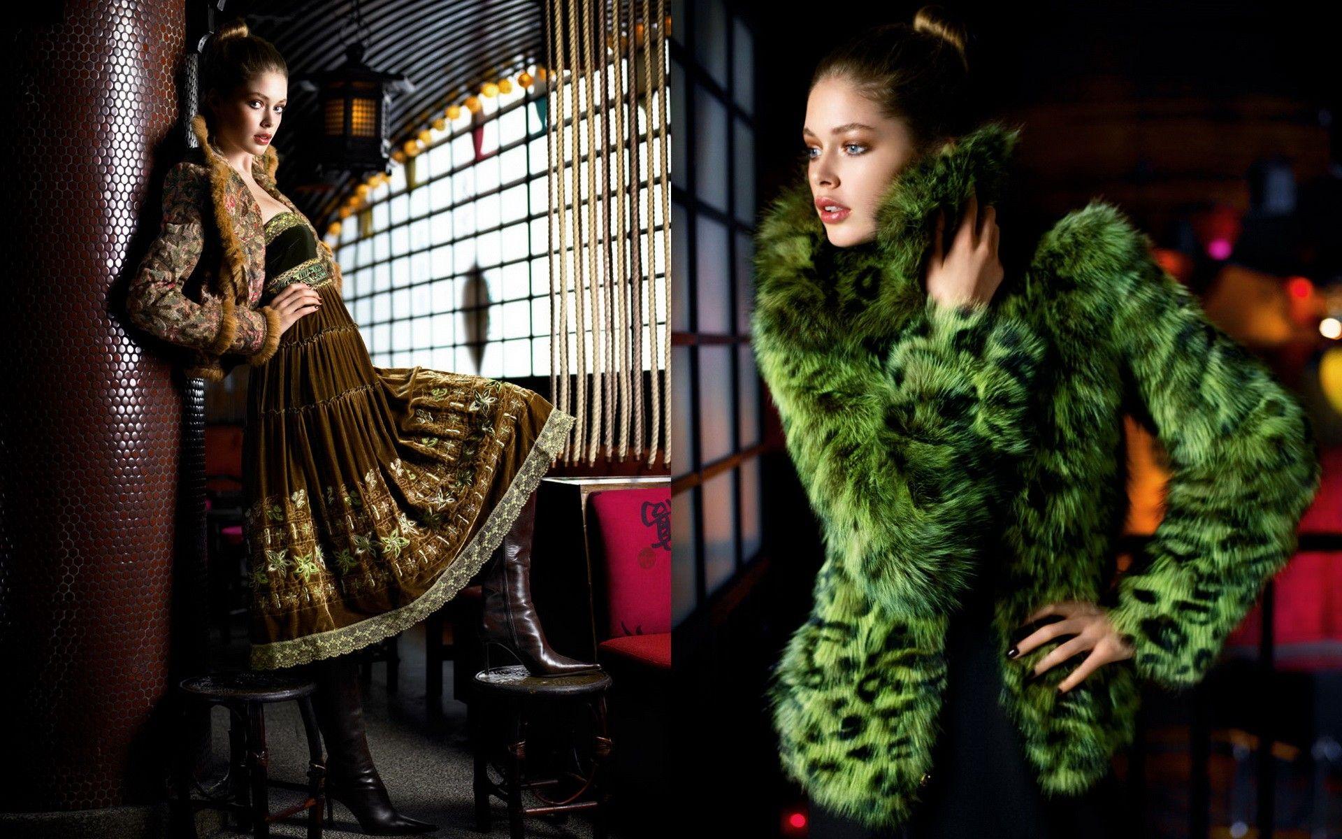 1920x1200 Women fashion Doutzen Kroes fashion photography fur coat wallpaperx1200