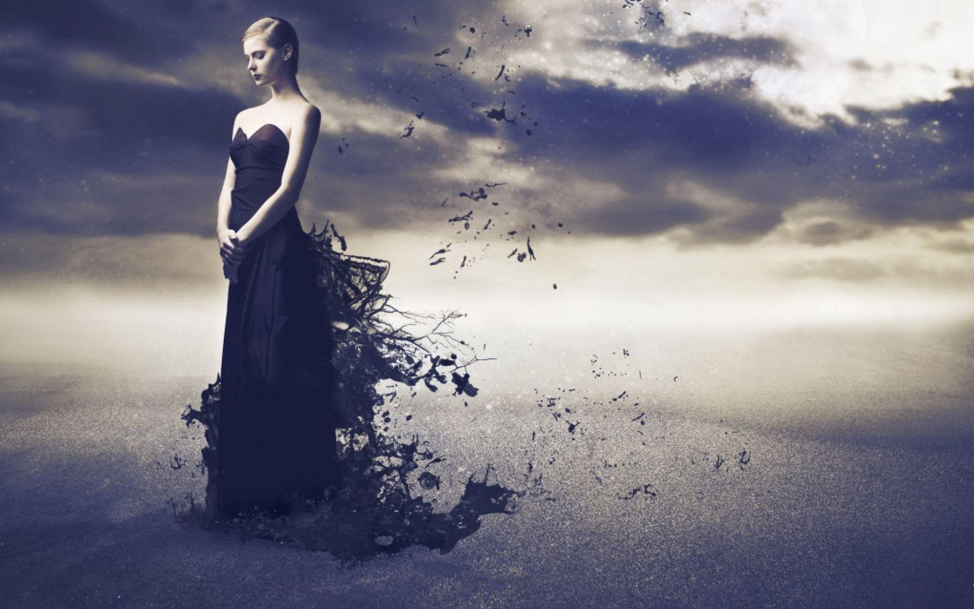 1920x1200 Woman Black Dress Photo Manip desktop PC and Mac wallpaper