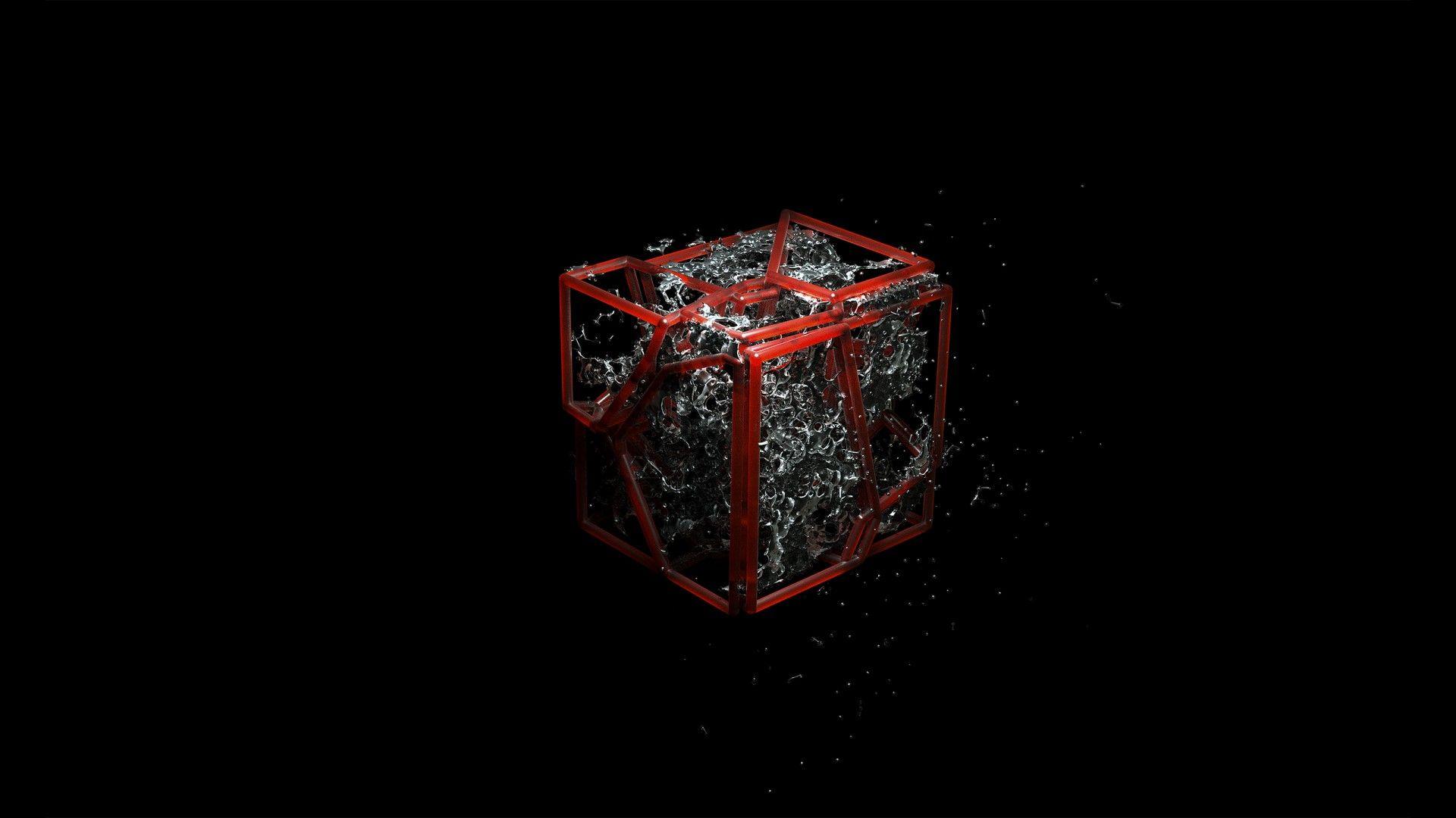 1920x1080 Wallpaper 3D Cube, Splash, Red, Dark background, HD, Abstract,. Wallpaper for iPhone, Android, Mobile and Desktop