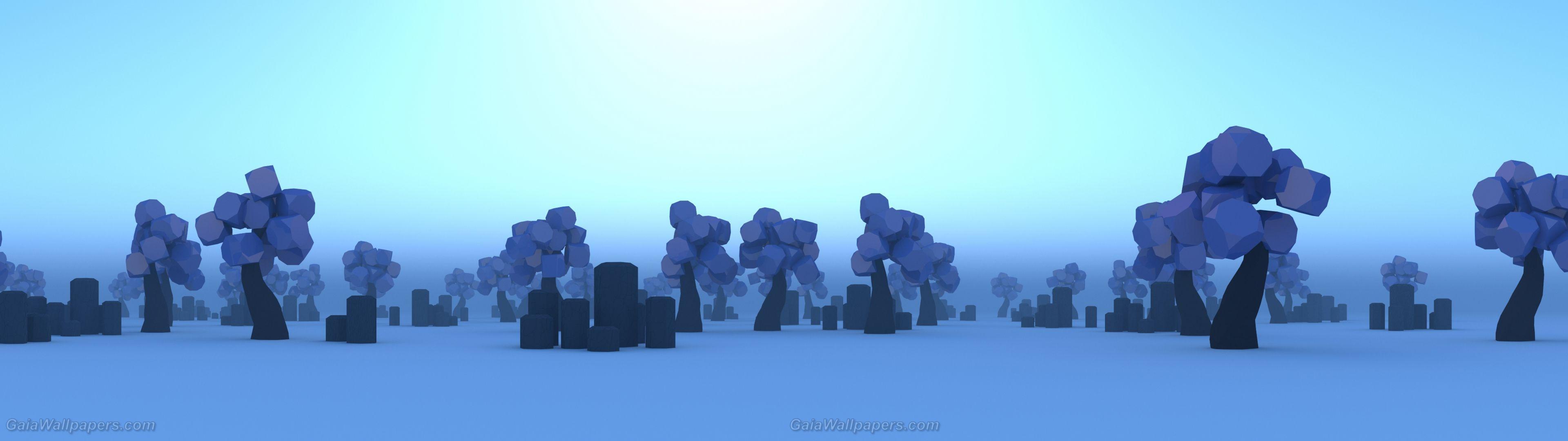 3840x1080 Purple trees land in the morning fog wallpaper 3840x1080 Desktop Wallpaper