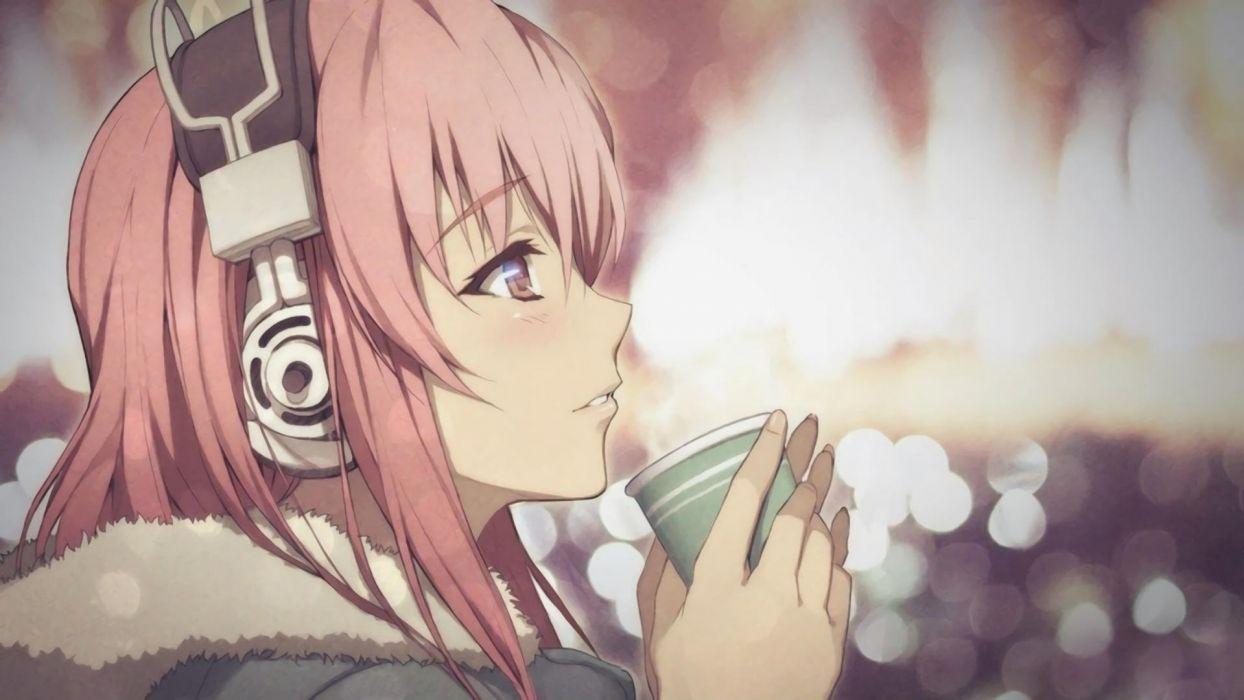 1244x700 Nitroplus Super Sonico pink hair