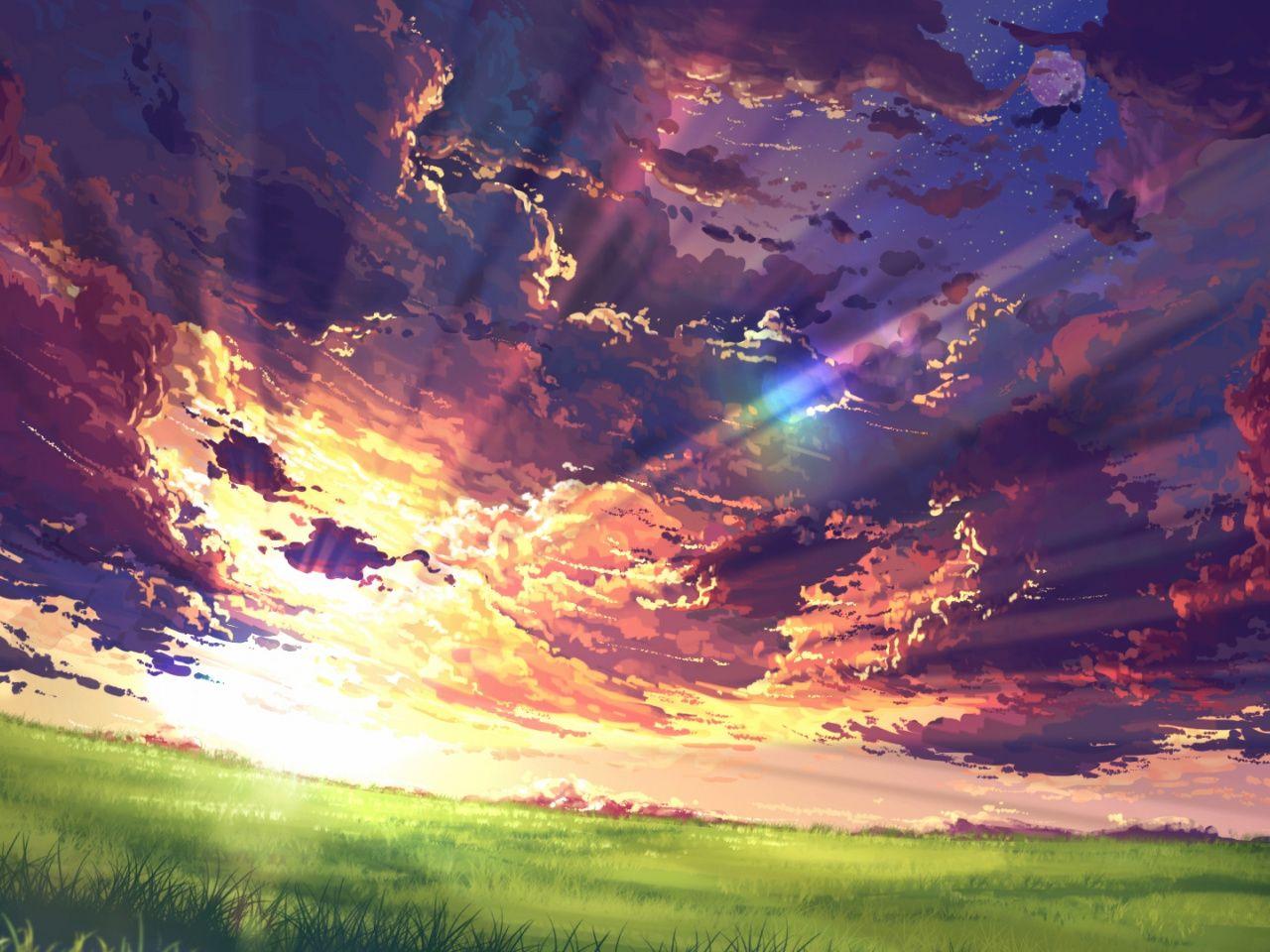 1280x960 Download Clouds, sunset, landscape, anime wallpaper, 1280x Standard 4: Fullscreen