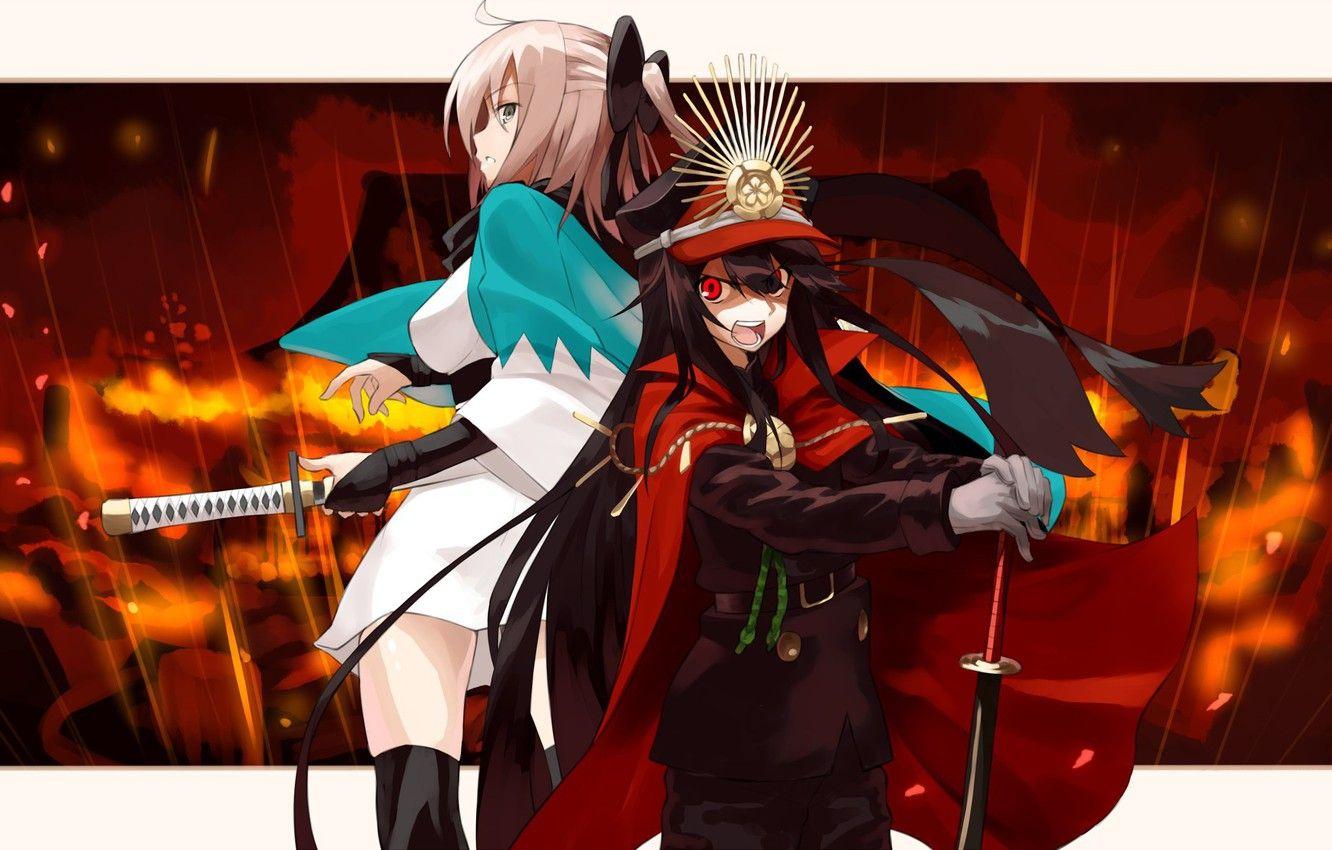 1332x850 Wallpaper Girl, Sword, Hat, Anime, Stripes, Crossover, Ken, Blade, Asian, Japanese, Kimono, Bishojo, Shounen, Fate Grand Order, Place Ace Image For Desktop, Section сэйнэн