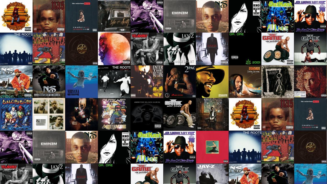 1366x768 Kanye West College Dropout Nas Illmatic B.I.G Wallpaper « Tiled Desktop Wallpaper