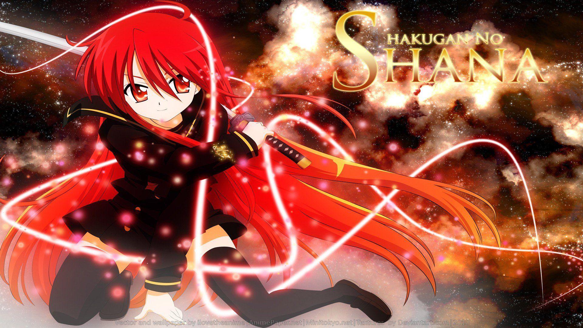 1920x1080 Outer space Shakugan no Shana red fire weapons Shana red eyes anime manga Flame Haze anime girls swords black clothes wallpaperx1080