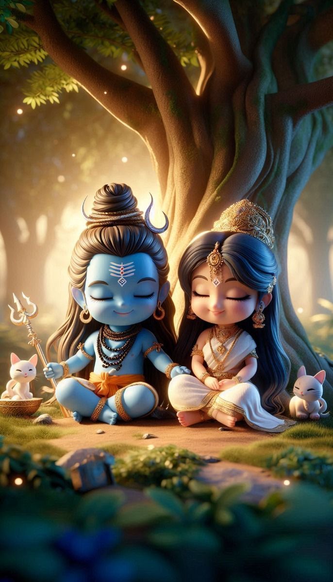 686x1200 Shiva And Parvati: Chibi Style Divine Art