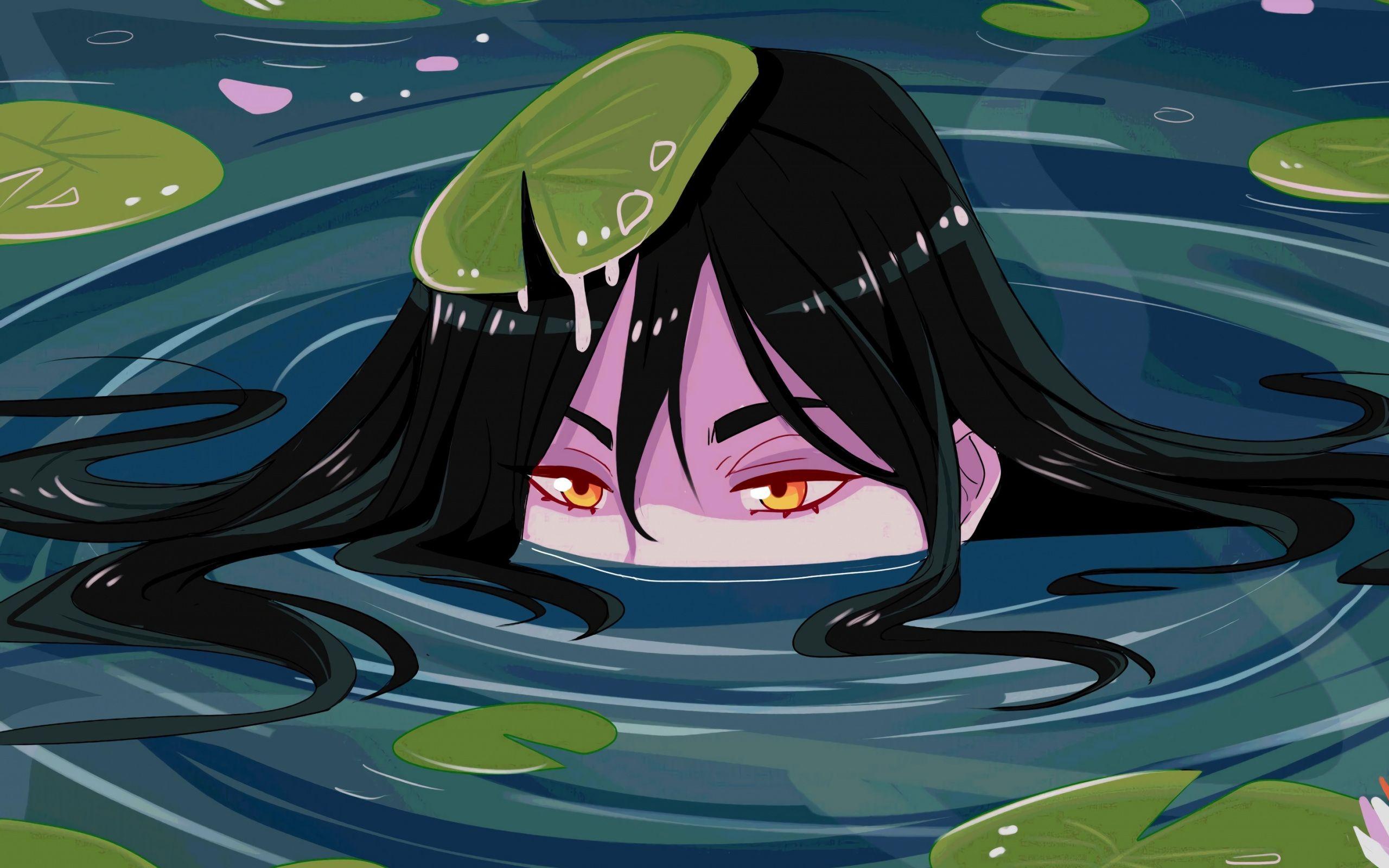 2560x1600 Download Anime girl, lake, water lilies, art wallpaper, 2560x Dual Wide, Widescreen 16: Widescreen