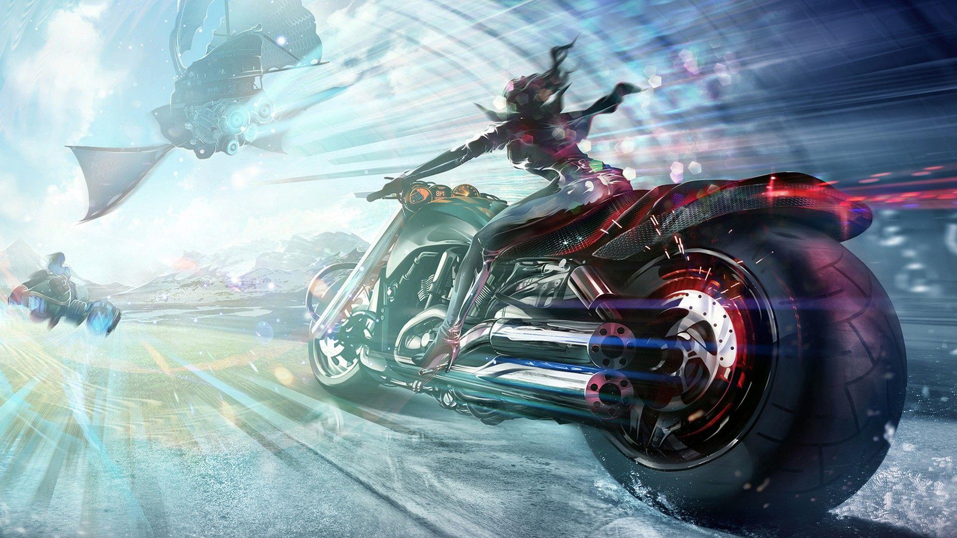 1920x1080 Girl Motorcycle Streets Art Wallpaper
