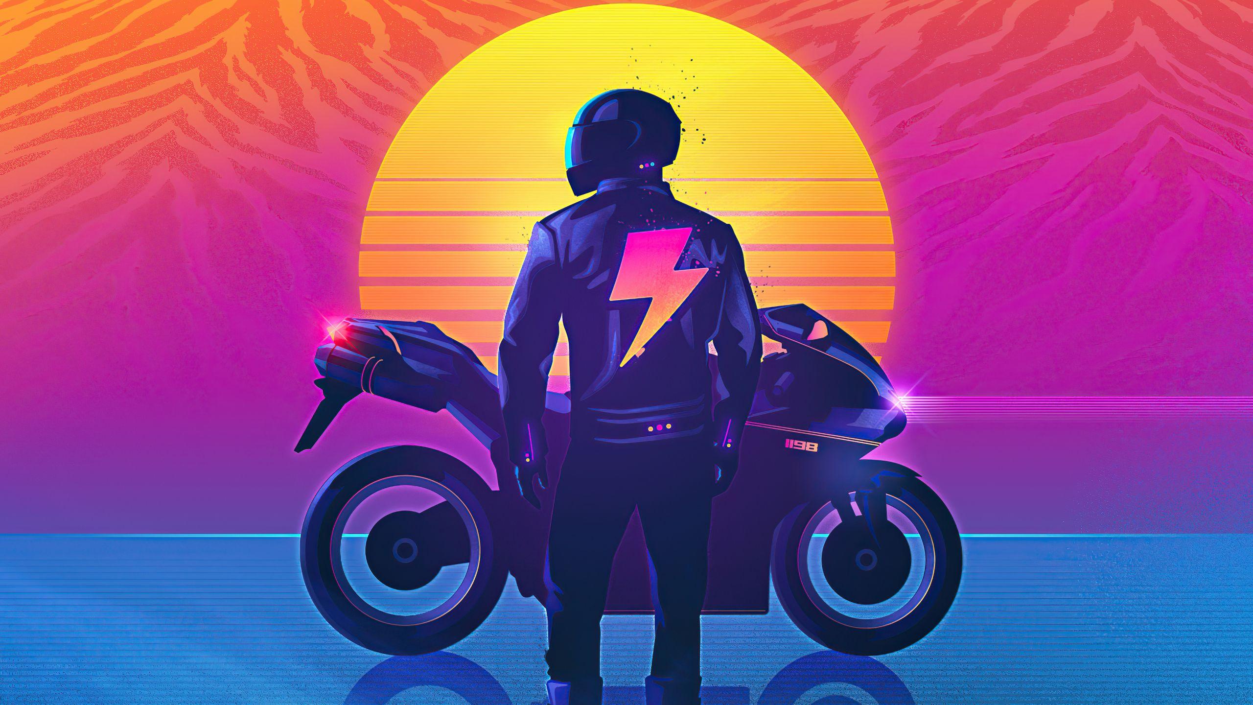 2560x1440 Biker 4K Retro Wave 1440P Resolution Wallpaper, HD Artist 4K Wallpaper, Image, Photo and Background