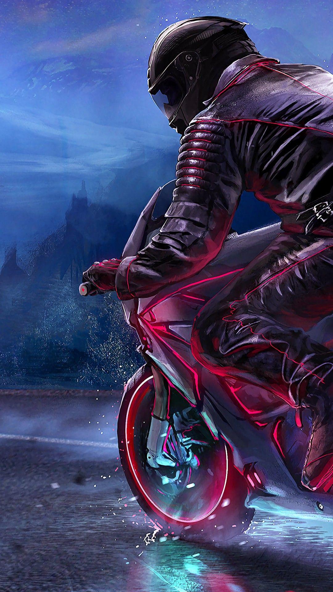 1080x1920 Wallpaper Biker, RetroWave art, Neon, 4K, Creative Graphics,. Wallpaper for iPhone, Android, Mobile and Desktop