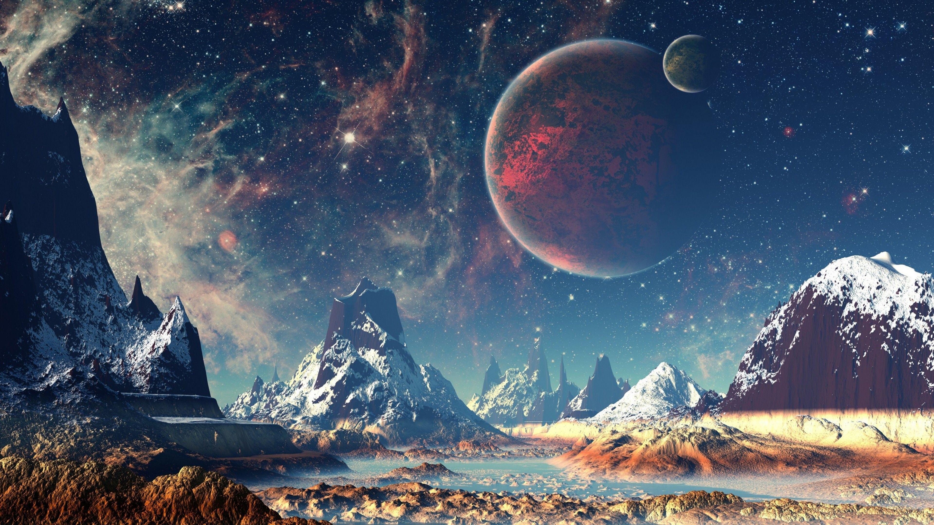 3840x2160 Wallpaper Landscape, Planets, Starry sky, Galaxy, Milky way, Stars, HD, Space,. Wallpaper for iPhone, Android, Mobile and Desktop