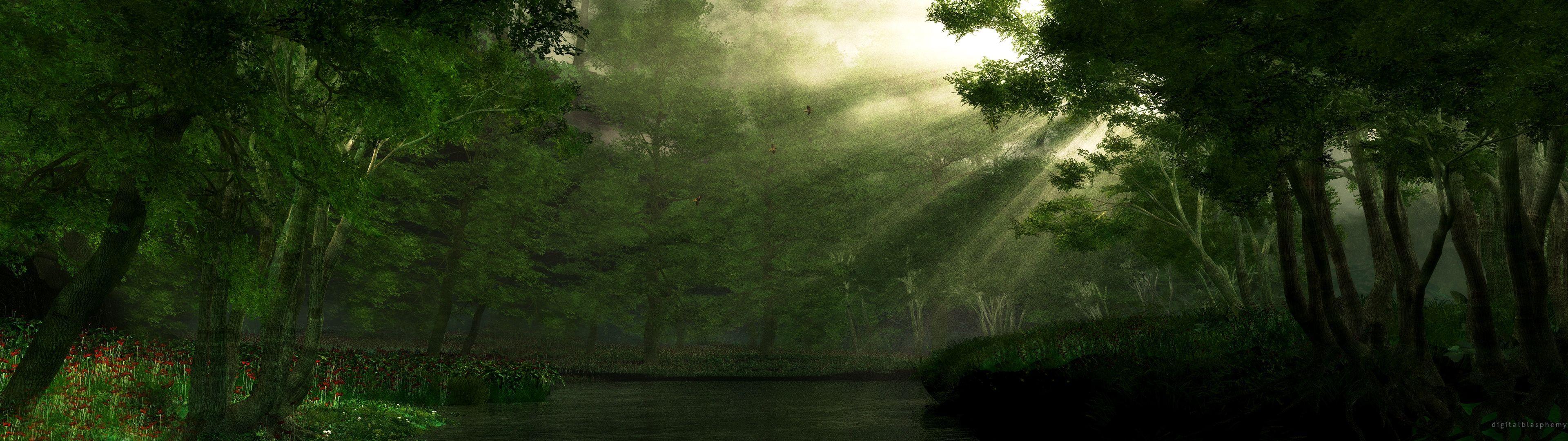 3840x1080 Adi and Mommy Project- Earth Wall- Leaves and Trees. Nature, Green nature, Dual monitor wallpaper