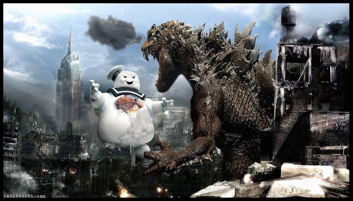1184x675 Godzilla vs The Stay Puft Marshmallow Man by *Rabittooth. Godzilla vs, Movie monsters, Godzilla