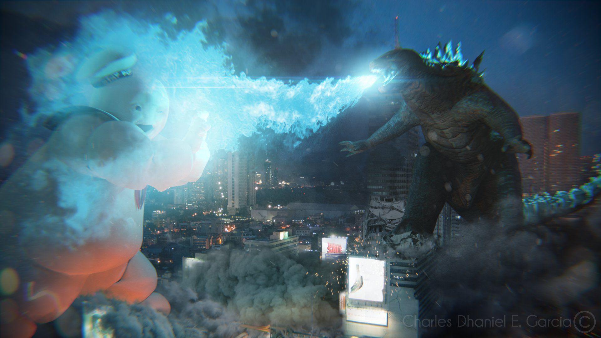 1920x1080 Godzilla vs Stay Puft Marshmallow Man, Charles Dhaniel Garcia