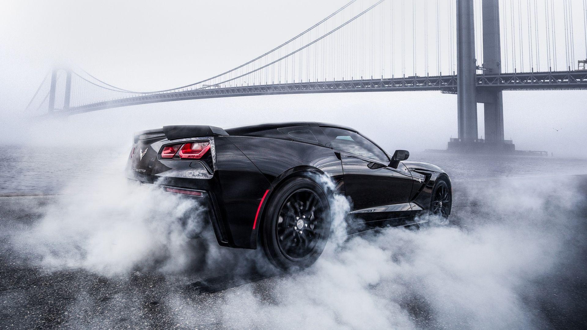 1920x1080 Desktop Wallpaper Smoke, Sports Car, Black Chevrolet Corvette, HD Image, Picture, Background, 433979