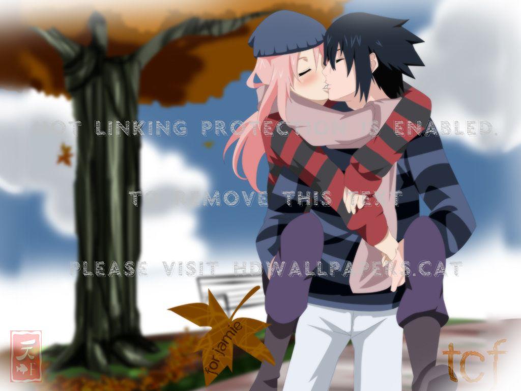 1024x768 colors of autumn sasuke love sakura anime