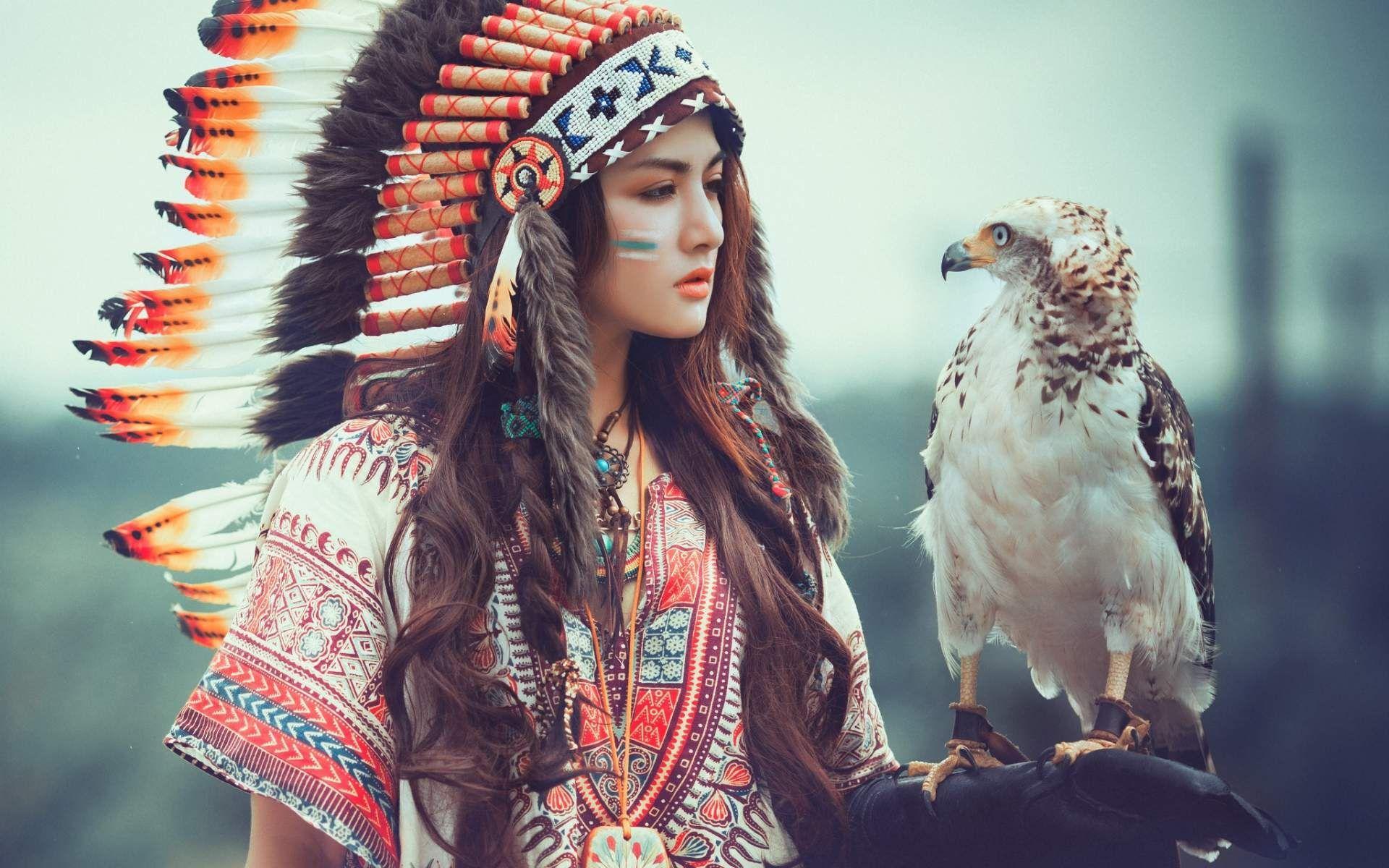 1920x1200 Native American Girl With Eagle HD Wallpaper
