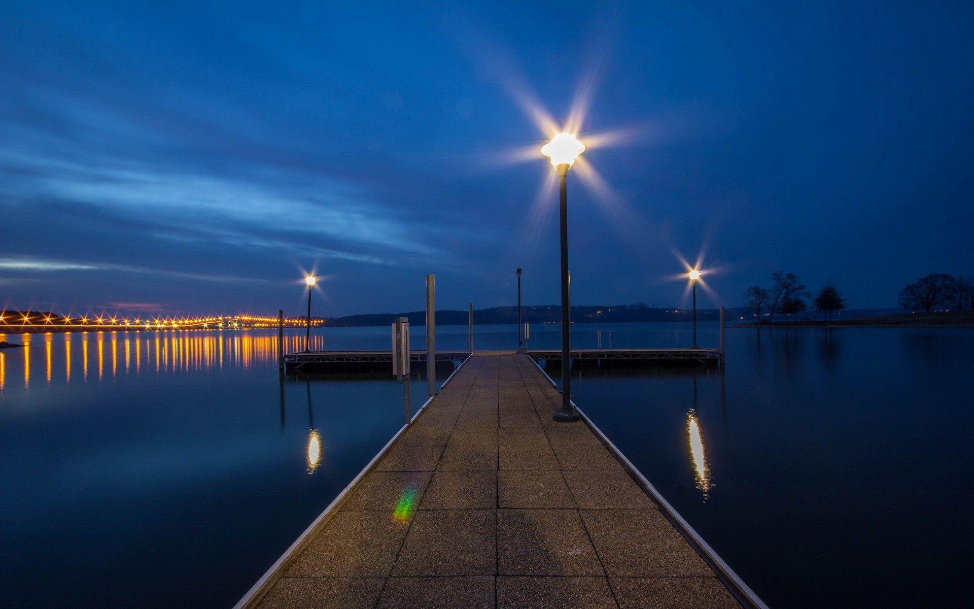 1920x1200 Sky: Clouds Blue Sky Lanterns Nature Sea Pier Night Lights Retina