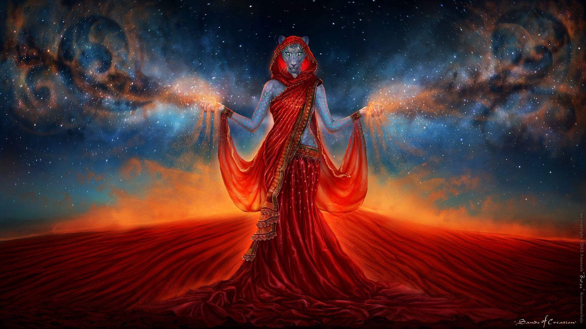1866x1049 Hd Cat Woman Wallpaper, Woman, Fantasy, Stars, Fire, Korochanskaya, Download Wallpaper
