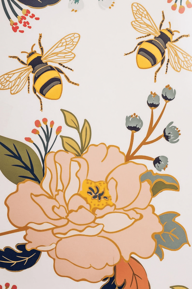 794x1191 Wild Honey #mural Bees and Flowers Wallpaper. Etsy #bathroomwallpaper. Flower mural, Bee art, Floral wallpaper