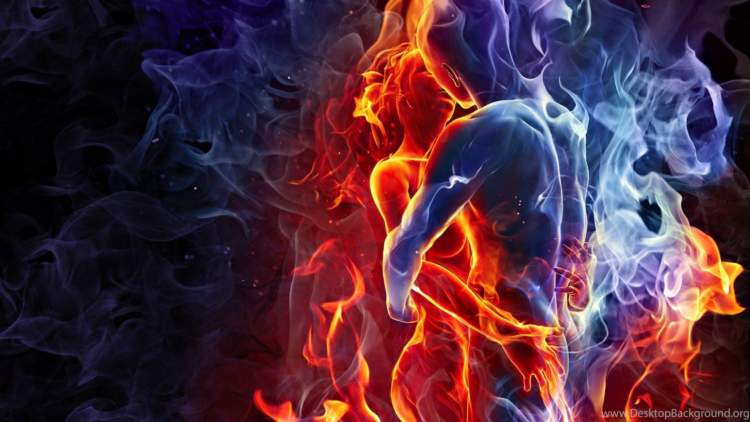 2560x1440 Wallpaper Man On Fire Love Kiss Woman Silhouette Smoke Opposites. Desktop Background