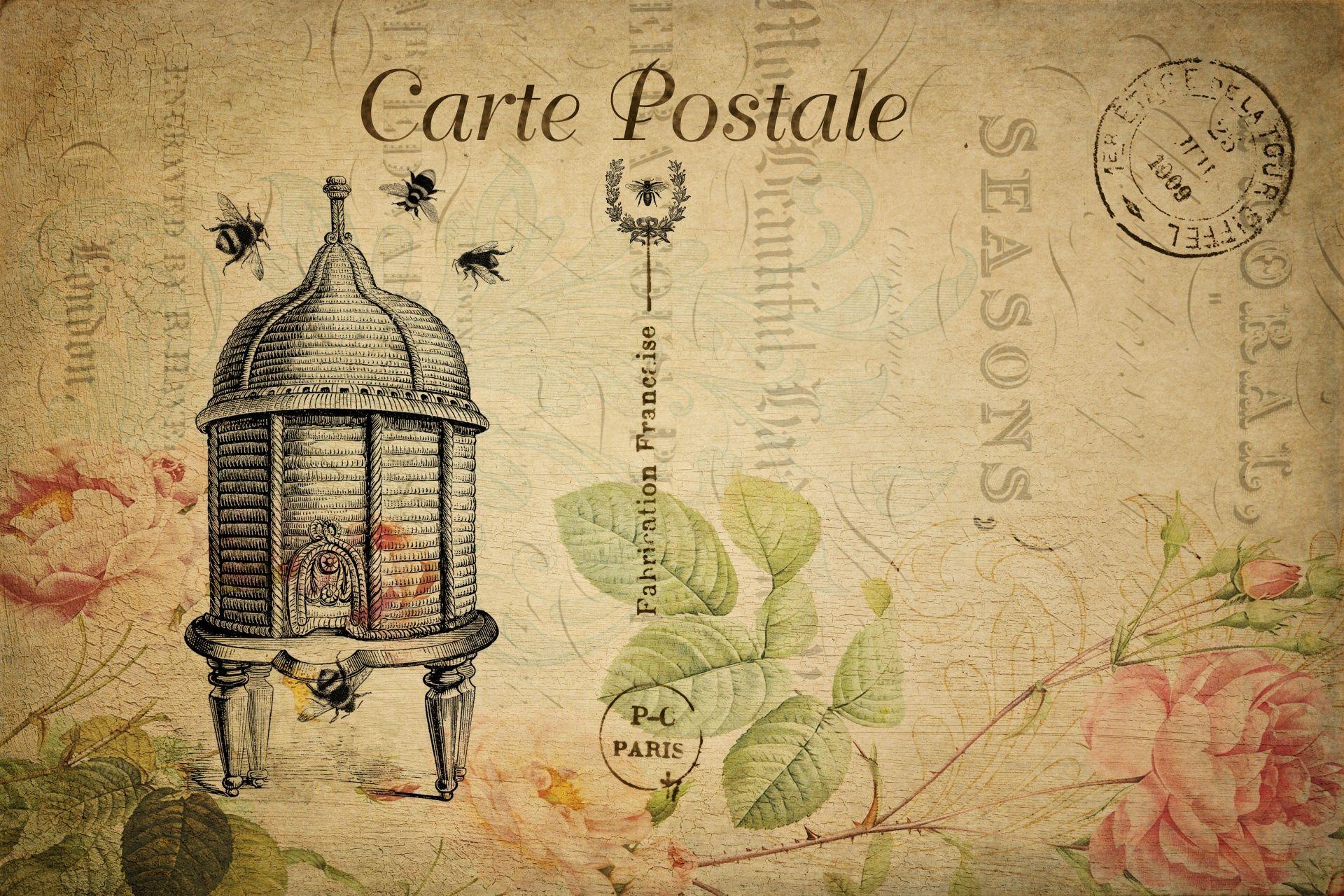1920x1280 Bees, Beehive Vintage Postcard Free Domain Picture