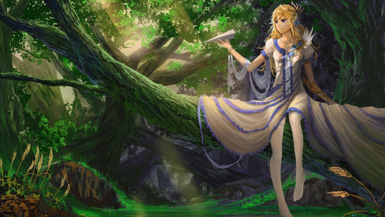 1244x700 Anime Dress forest Sitting girl beautiful cute wallpaperx1080