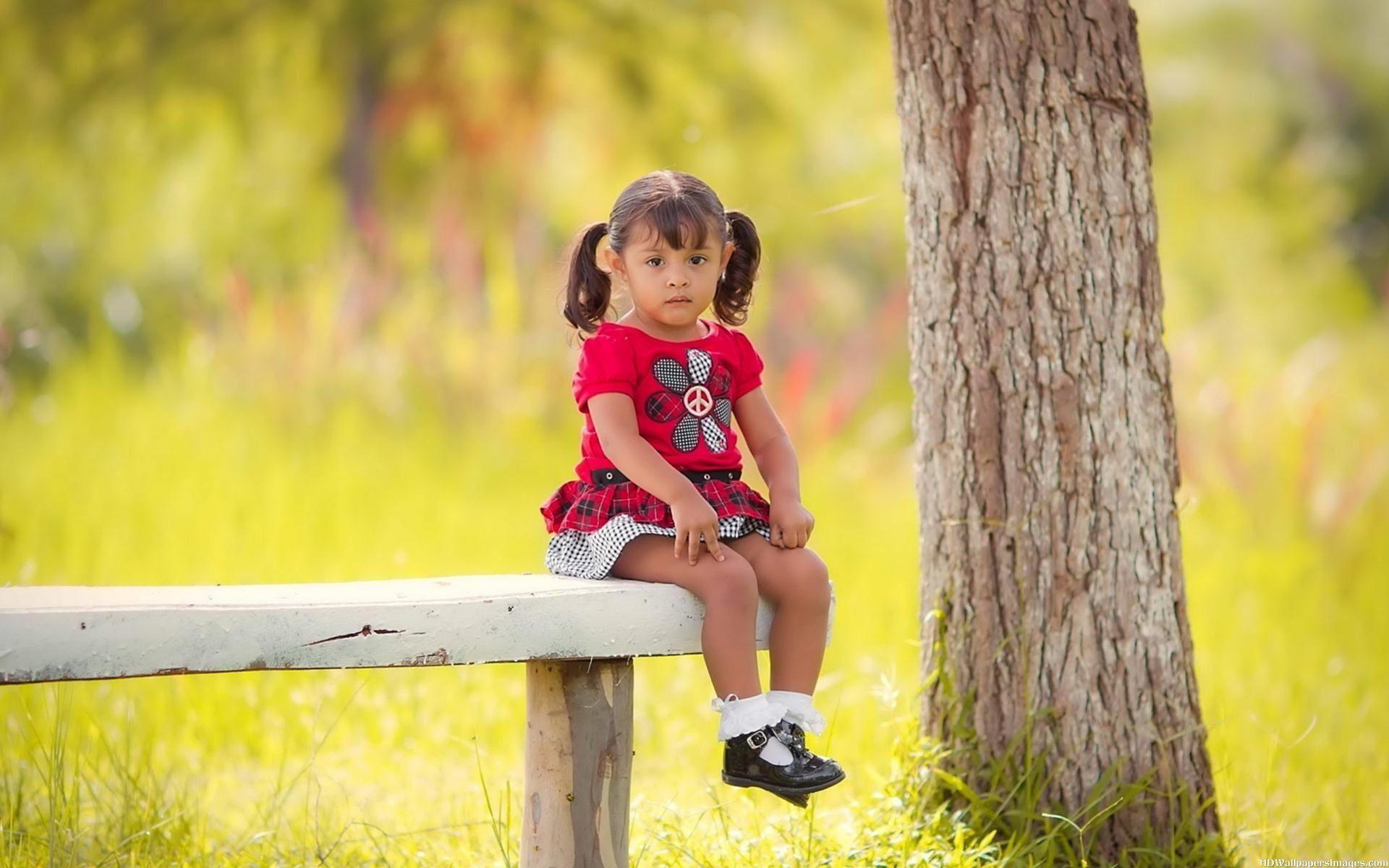 1920x1200 Cute Girl Sitting On Bench Forest Wallpaper