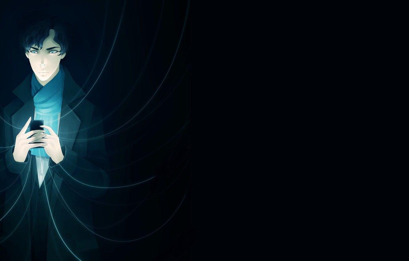 1332x850 Wallpaper minimalism, art, Black background, Sherlock Holmes, smartphone, Sherlock BBC image for desktop, section фильмы