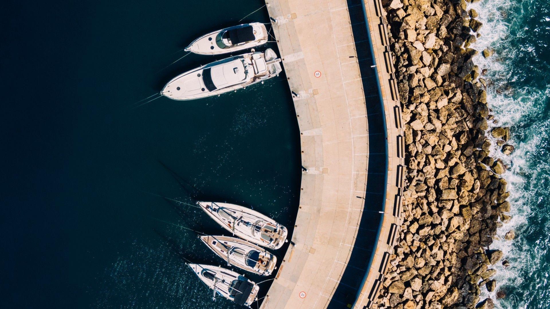 1920x1080 Download 1920x1080 Boats, Sea, Drone Shot, Aerial View, Yachts Wallpaper for Widescreen