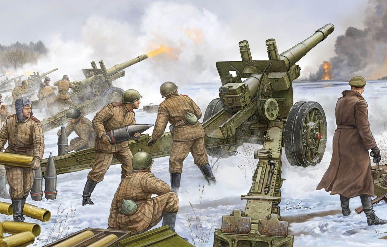 1332x850 Wallpaper figure, soldiers, The great Patriotic war, Howitzer, The Red Army image for desktop, section оружие