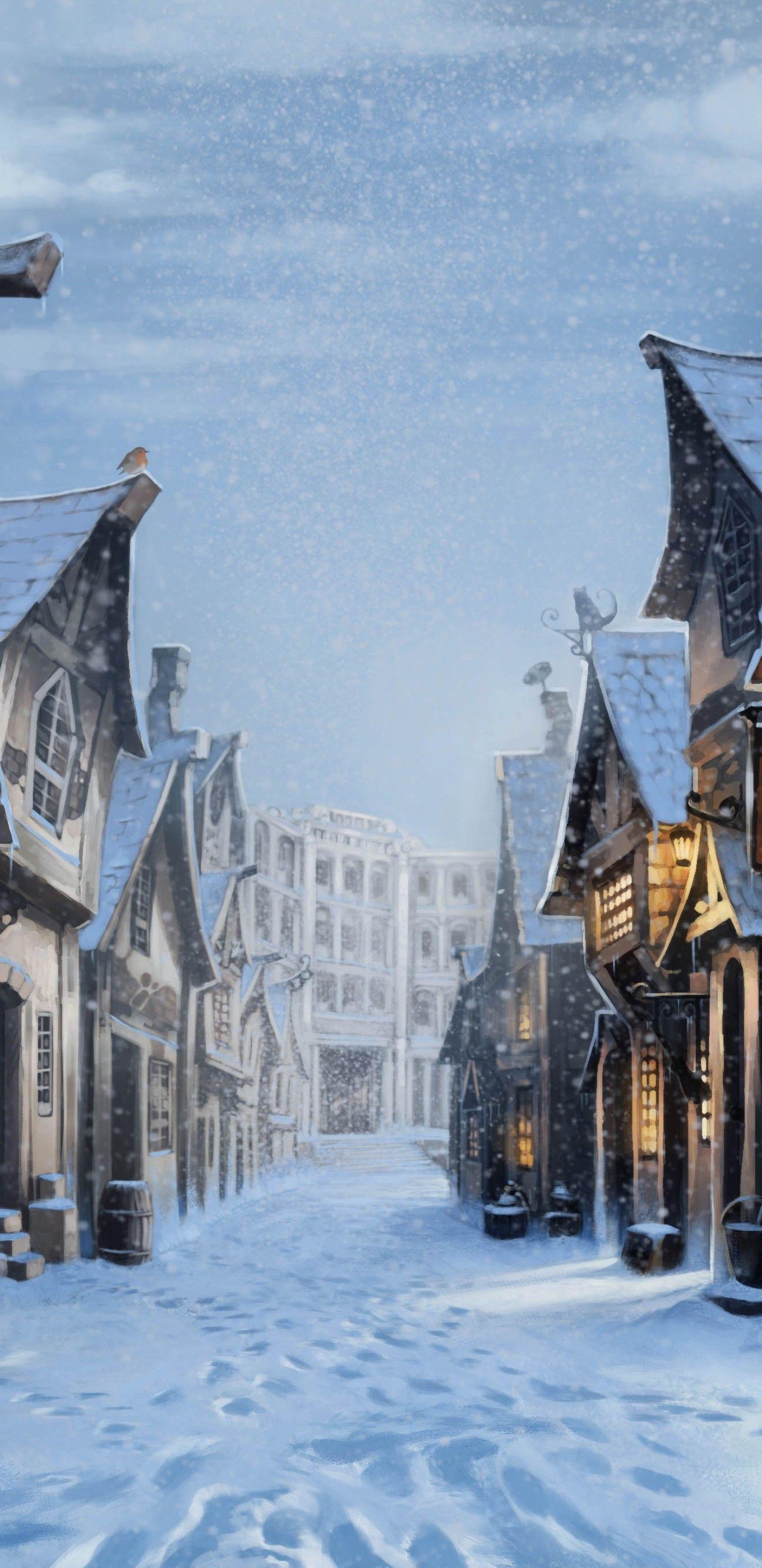 1440x2960 Download 1440x2960 Diagon Alley, Harry Potter, Snow, Artwork Wallpaper for Samsung Galaxy S Note S S8+, Google Pixel 3 XL