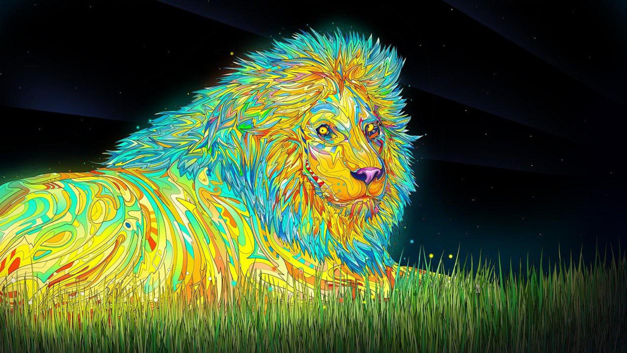 2560x1440 Trippy Lion Wallpaper