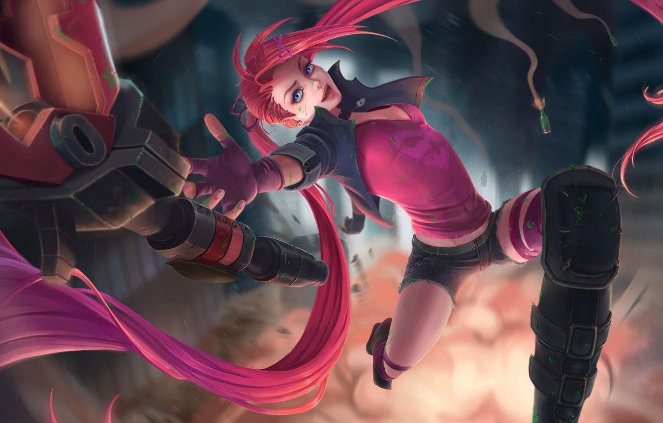 1332x850 Wallpaper Pink, Girl, Fantasy, Art, Style, League of Legends, Background, Illustration, LoL, Jinx, Figure, Character, Mignon Zakuga, Slayer Jinx image for desktop, section прочее