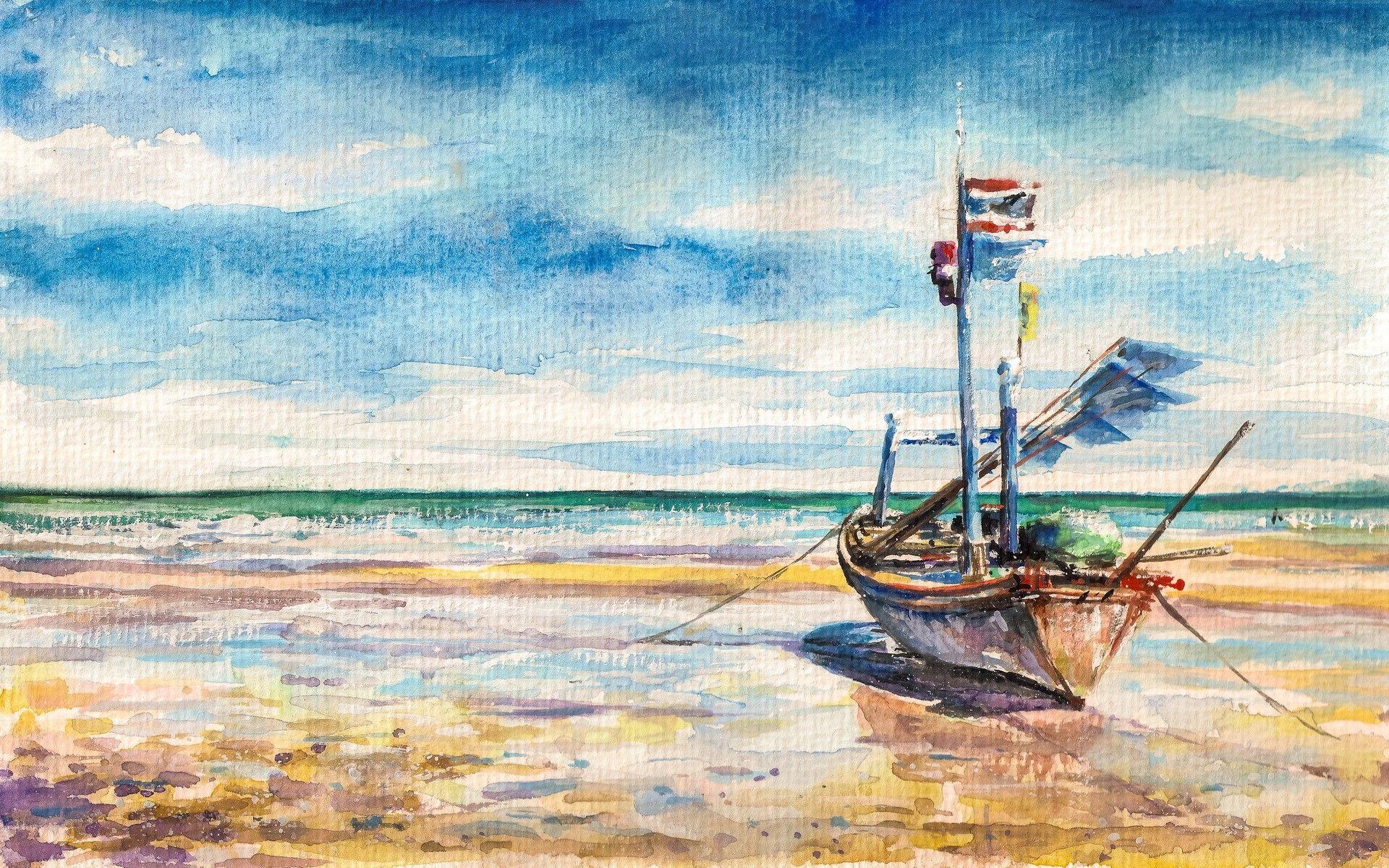 1920x1200 Fishing boat -watercolors