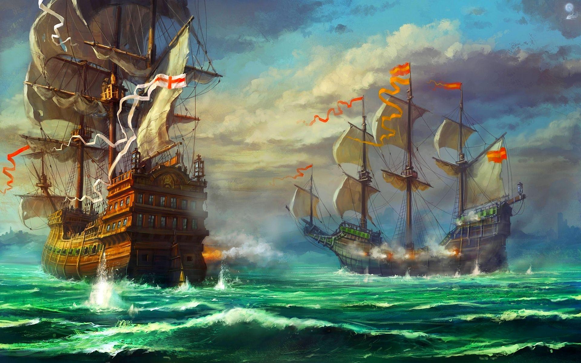 1920x1200 Title Boat Fantasy Ship Wallpaper War Painting HD Wallpaper