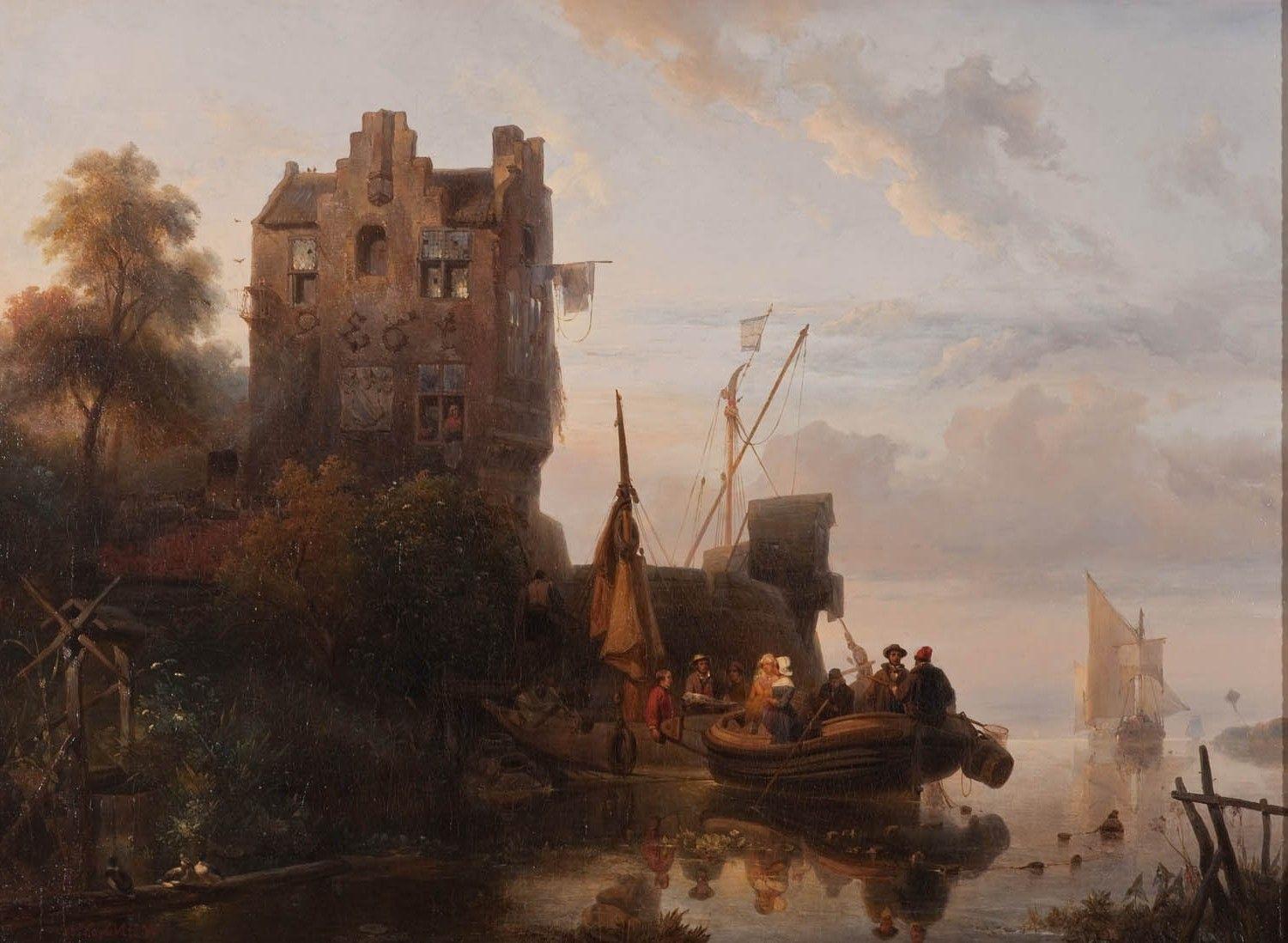 1500x1098 painting, Classic Art, River, Boat, Building, Reflection Wallpaper HD / Desktop and Mobile Background