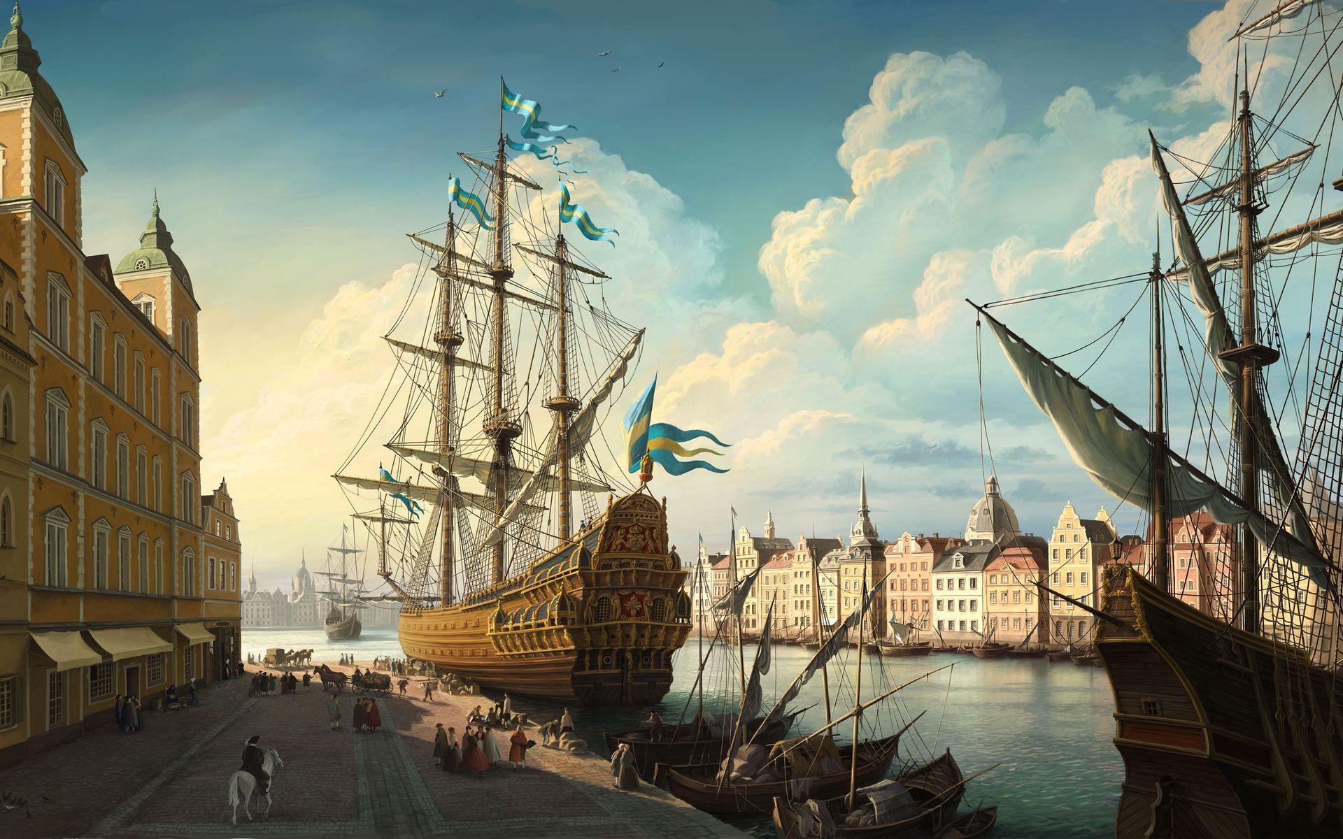1920x1200 Beautiful Sail Boat Ship Art Painting Wallpaper. HD Wallpapera
