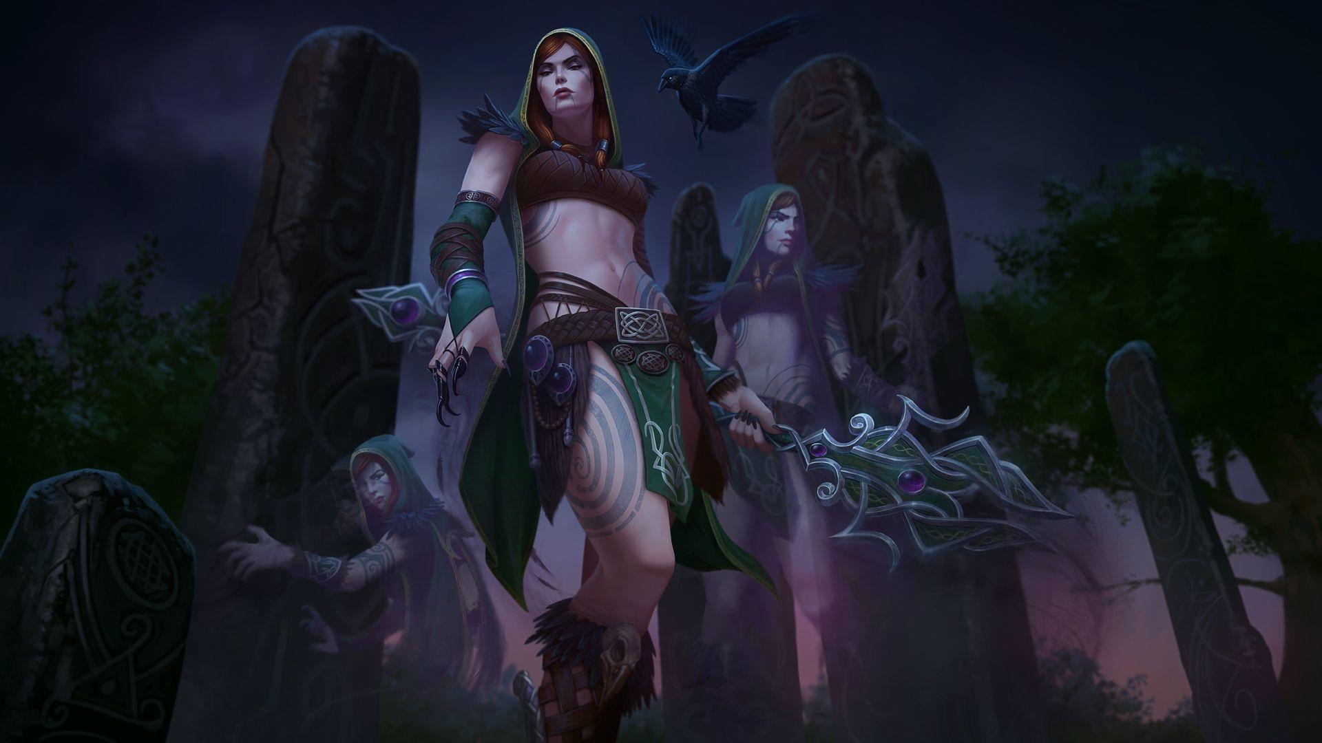 1920x1080 Download 1920x1080 The Morrigan, Smite, Artwork, Hood, Crows Wallpaper for Widescreen