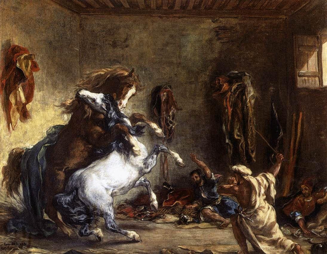 1095x850 Arab Horses Fighting In A Stable by Eugène Delacroix. Eugène delacroix, Optimus prime wallpaper, Horse painting